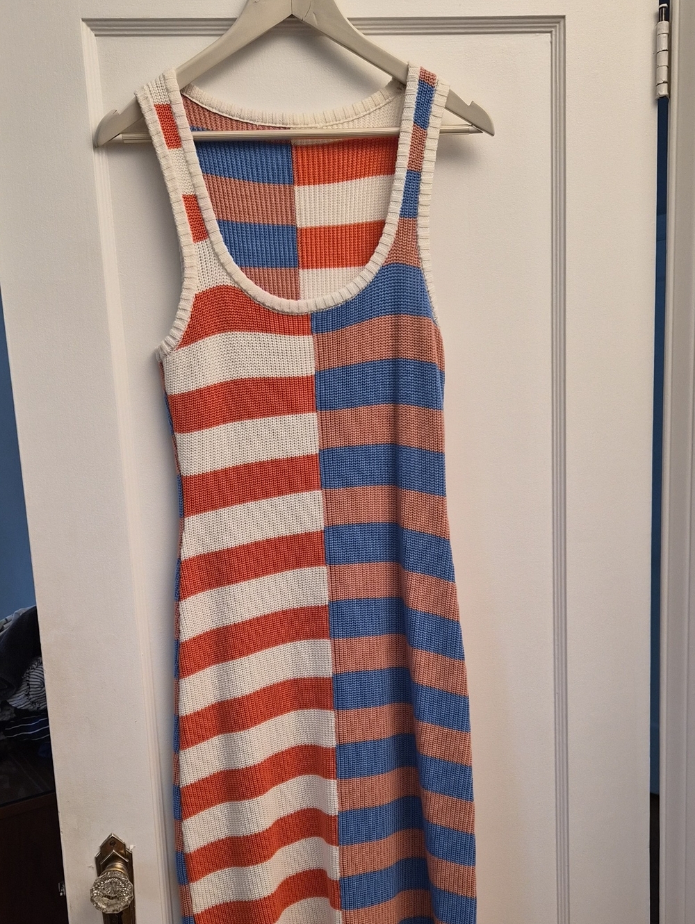 MINKPINK Striped Midi Dress in White, Red, Blue and Pink